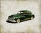 Retro car - American classics. Green antique automobile