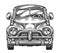 Retro car, front view. Vintage land transport. Hand drawn sketch vector illustration