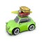 Retro car with Luggage and a surf Board in the journey, isolated