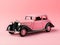 Retro car parked on pink background