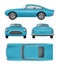 Retro car. Realistic vintage automobile front right left back side views luxury details decent vector vehicles isolated