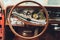 Retro car, retro torpedo car, vintage steering wheel, speedometer.