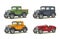 Retro car sedan, coupe, roadster and pickup truck. Vintage engraving