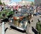 Retro car soviet military jeep UAZ-69 and army food truck