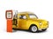 Retro car standing at the gas station car refueling illustration on white background 3d