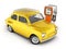 Retro car standing at the gas station car refueling illustration on white background 3d