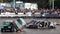 Retro car stunt show sequence, two-wheel driving, sporting event