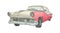 Retro car, white with pink color. Watercolor illustration. An isolated object from a large set of CUBA. For decoration