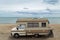 Retro Caravan on the Beach and Sea, Summer Holiday