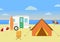 Retro caravan on the beach, summer vacation, retro background. Flat design