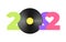 Retro card with vinyl record, heart and colored numbers 2022