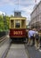 Retro carriage of the Moscow tram at the exhibition on the day of Moscow transport