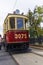 Retro carriage of the Moscow tram at the exhibition on the day of Moscow transport