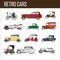 Retro cars with amazing vintage design illlustrations set