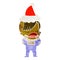 retro cartoon of a cool hipster girl in space suit wearing santa hat