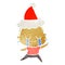 retro cartoon of a crying old lady wearing santa hat