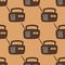 Retro cartoon doodle radio drawing over brown background. vextor seamless pattern