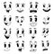 Retro cartoon faces. Fanny mascot emotions from cartoons. 30s 40s 50s hand drawn facial expressions. Emotional