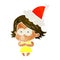 retro cartoon of a girl pouting wearing santa hat