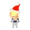 retro cartoon of a girl wearing futuristic clothes wearing santa hat