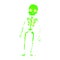 retro cartoon glowing green skeleton