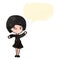 retro cartoon goth girl with speech bubble