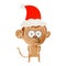 retro cartoon of a hooting monkey wearing santa hat