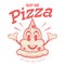 Retro cartoon illustration of a happy pizza piece