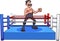 Retro cartoon male boxer with handle bar mustache on a boxing ring