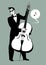 Retro cartoon music. Double bass player playing song. Musical no