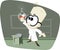 Retro Cartoon Science Professor with glass bowl