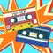 Retro cassette. Analogue audio objects, bright colorful abstract poster, contemporary card, Vintage songs mix tape, 80s