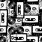 Retro cassettes. Seamless pattern in retro style. Monochrome vector illustration