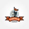 Retro castle illustration with red banner and text space