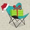 Retro chair with Santa cap and Christmas Gift