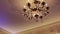 Retro Chandelier Hanging In Dark Room, Beautiful Lamp Of Vintag