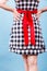 Retro checked dress with red bow