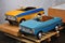 Retro children`s toy cars with pedal drive of the 60s, 70s, 80s