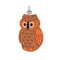 Retro Christmas bauble. Cute funny owl in vintage style. Xmas bird figurine, holiday tree ornament. New Year decoration