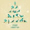 Retro Christmas Card - Birds on Christmas Tree