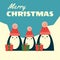 Retro christmas card three penguins square