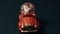 Retro Christmas with a retro Santa in a retro car. Red miniature toy, car carrying gifts. Children's toys, winter