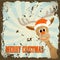 Retro christmas theme with reindeer and text merry