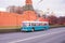 Retro city trolleybus parade goes along Kremlin wall