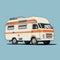 Retro Classic Camper Van Illustration In Nostalgic Minimalism Style