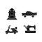 Retro collectables black glyph icons set on white space