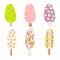 Retro collection six textured popsicle ice creams in 1960s style. Sweet food summer set for T-shirt, stickers and posters.