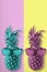 Retro color pineapple fruit with sunglasses