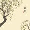 Retro colorful Chinese style vector illustration elegant willow tree