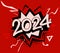 Retro comic explosion of 2024 in bold graphic style. Perfect for holiday cards, banners, and more. Get that nostalgic